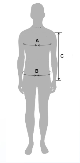 Measurement diagram for choosing the right size of Impulse Racing gear